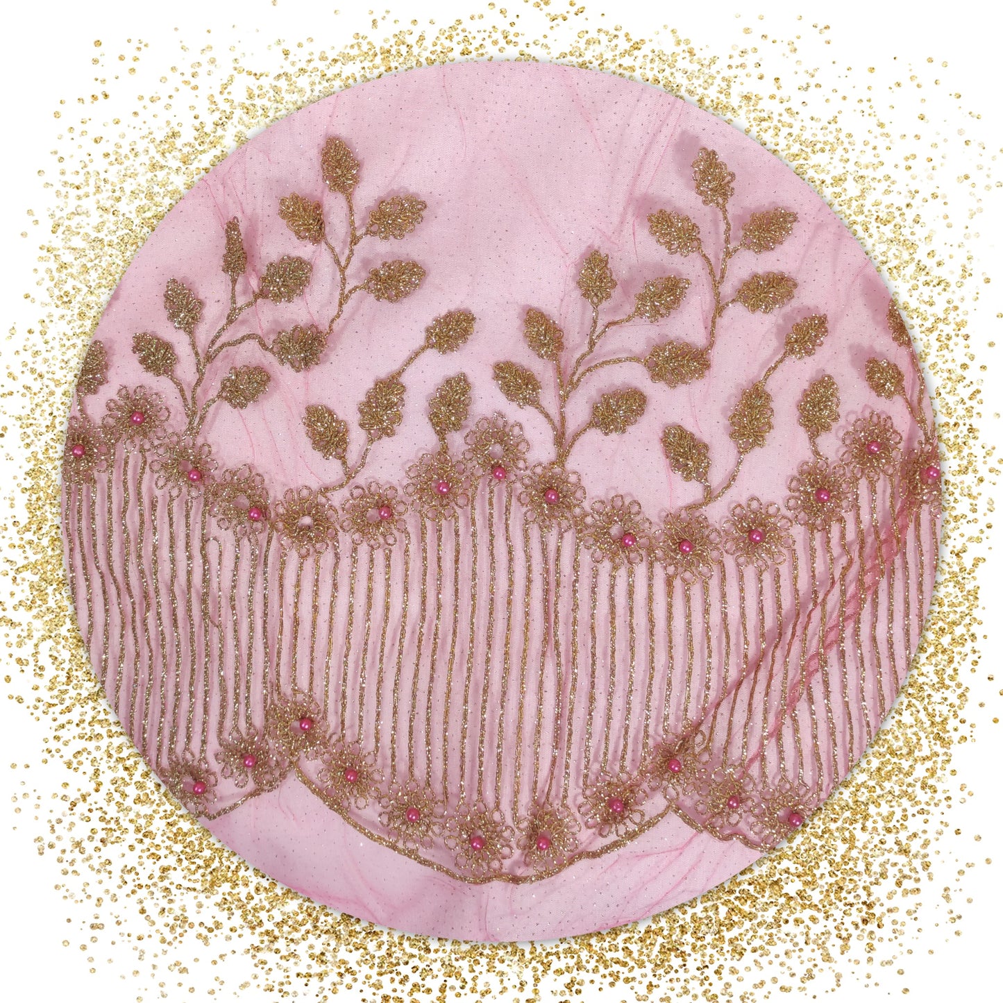 Lovely Glitter Coding Work On Net With Matching Pearls (prices for 6 MTR)