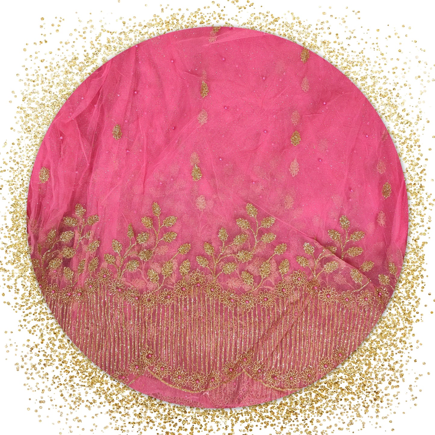 Lovely Glitter Coding Work On Net With Matching Pearls (prices for 6 MTR)