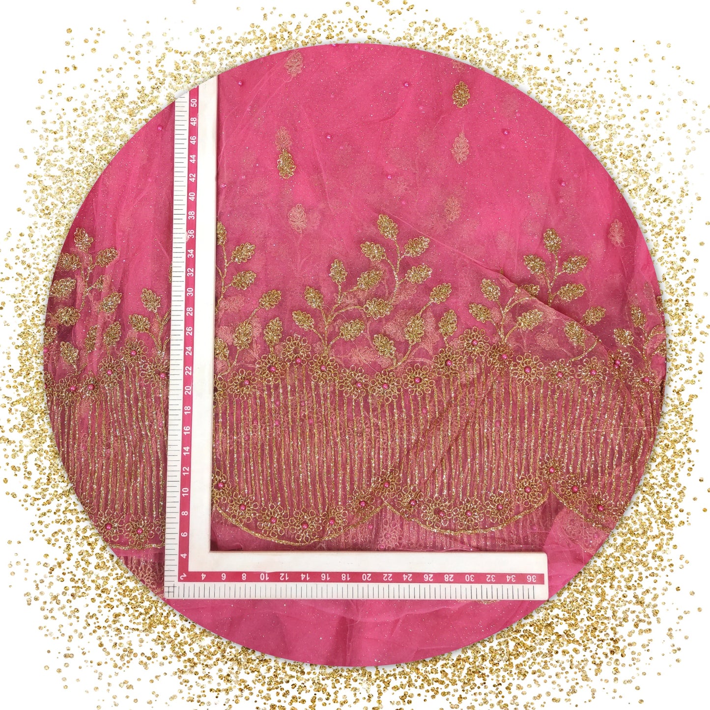 Lovely Glitter Coding Work On Net With Matching Pearls (prices for 6 MTR)