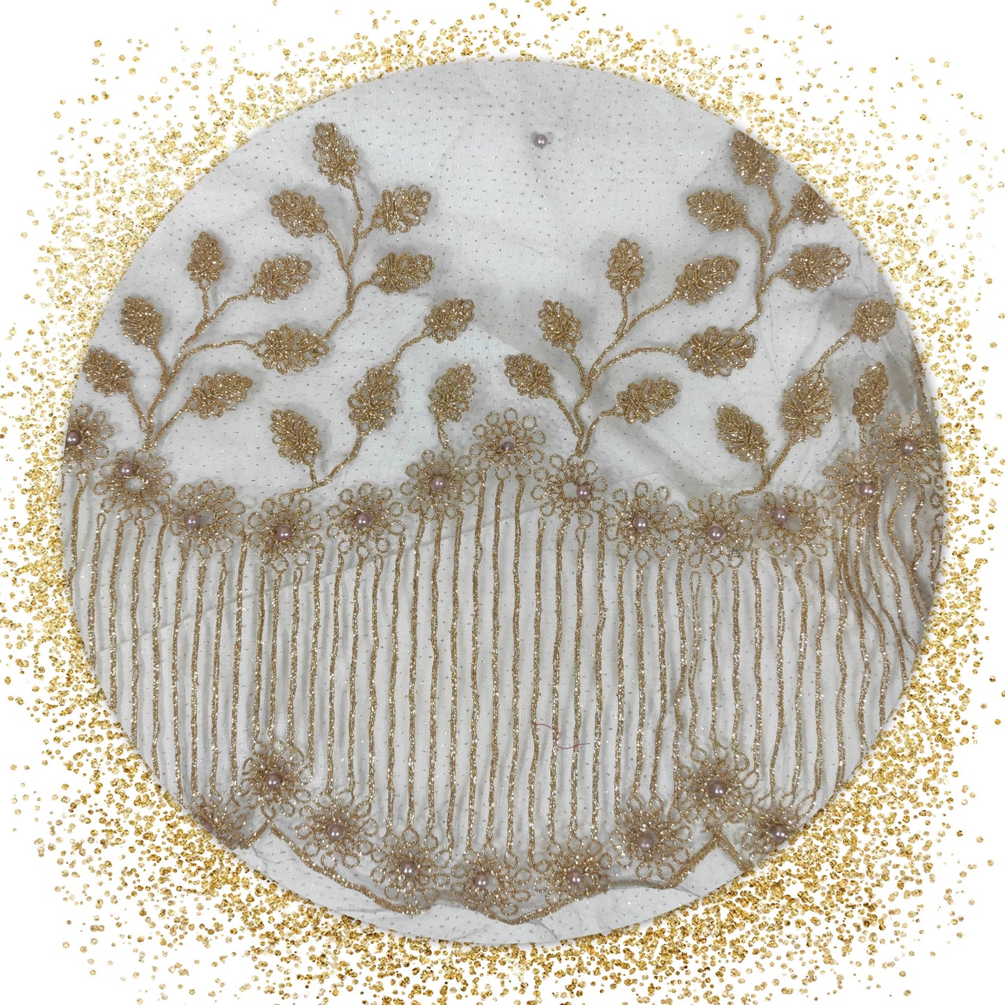 High Quality Glitter Coding Work On Net With Matching Pearls (prices for 6 MTR)