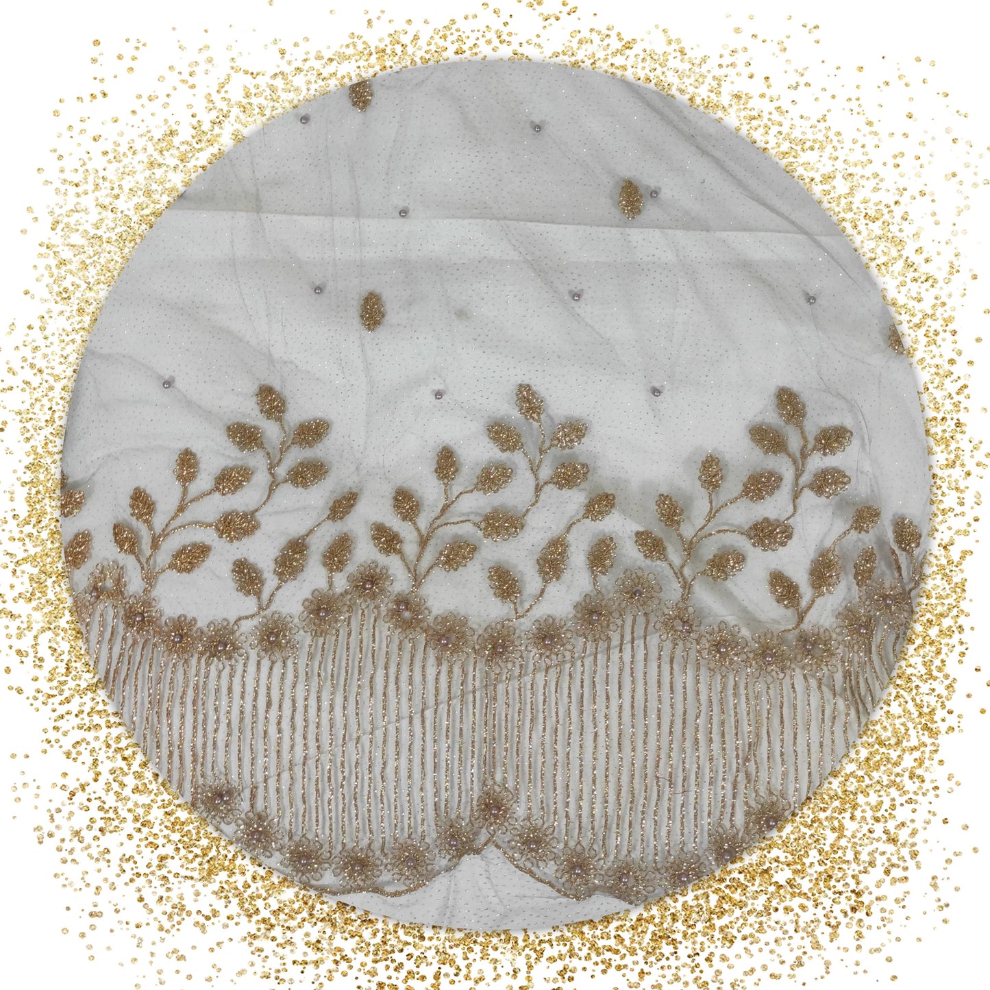 High Quality Glitter Coding Work On Net With Matching Pearls (prices for 6 MTR)