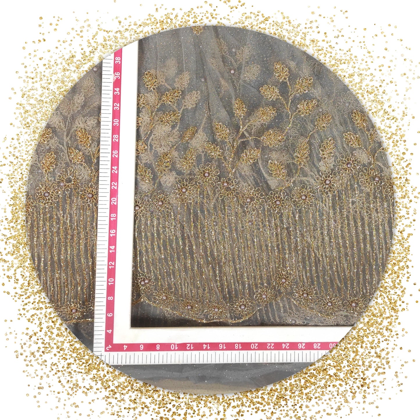 High Quality Glitter Coding Work On Net With Matching Pearls (prices for 6 MTR)