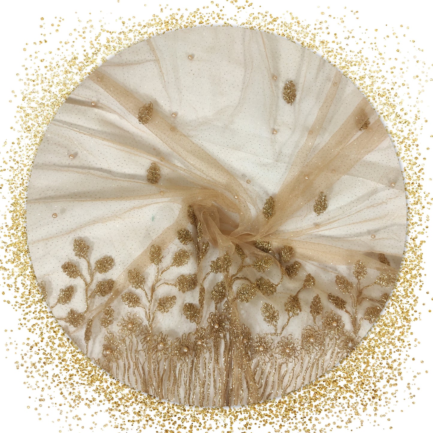 Prime Quality Glitter Coding Work On Net With Matching Pearls (prices for 6 MTR)