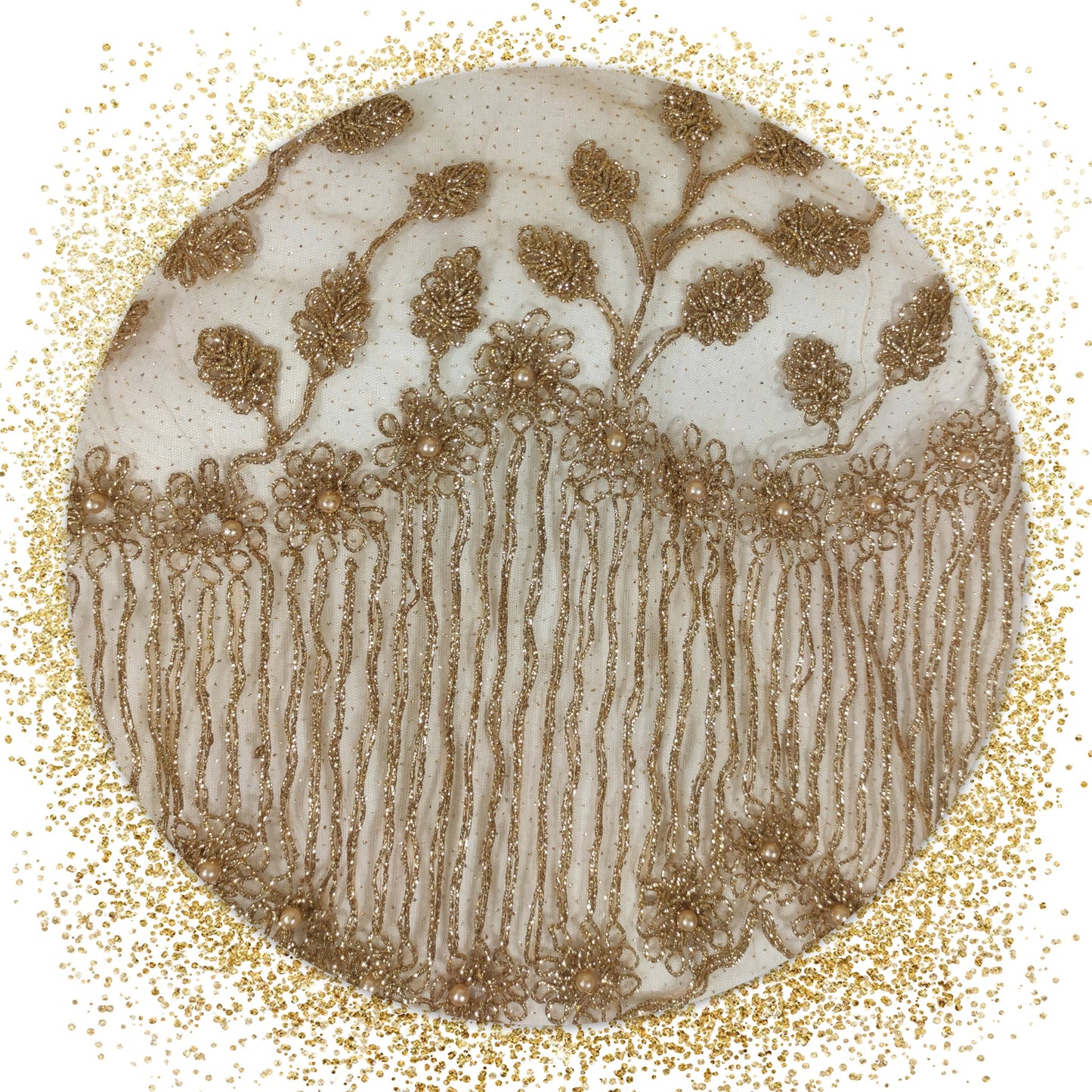 Prime Quality Glitter Coding Work On Net With Matching Pearls (prices for 6 MTR)