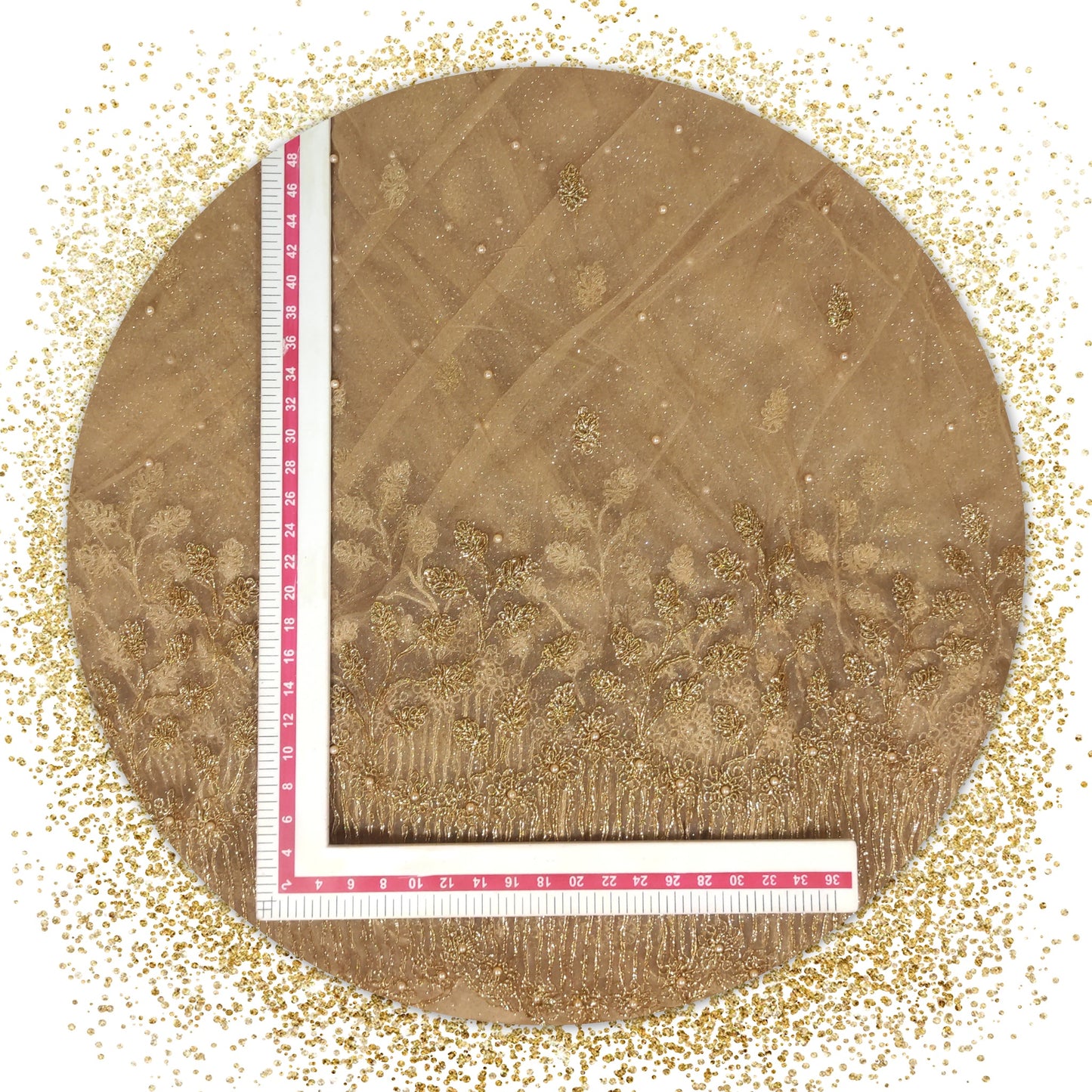 Prime Quality Glitter Coding Work On Net With Matching Pearls (prices for 6 MTR)