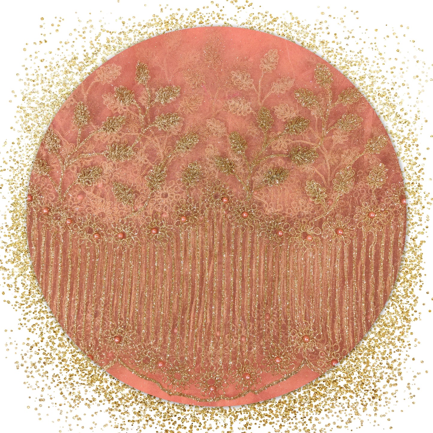 Beautiful Glitter Coding Work On Net With Matching Pearls (prices for 6 MTR)