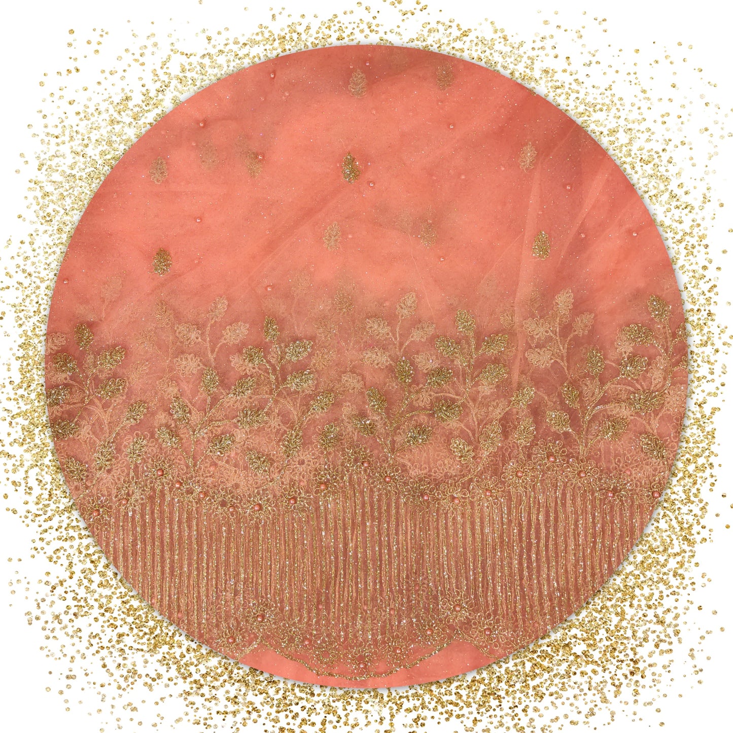 Beautiful Glitter Coding Work On Net With Matching Pearls (prices for 6 MTR)