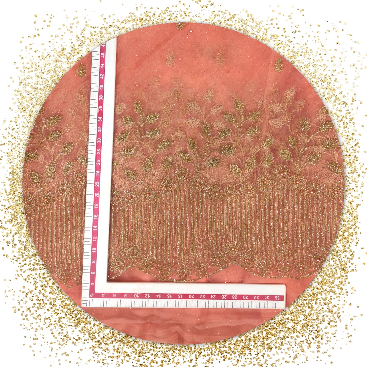 Beautiful Glitter Coding Work On Net With Matching Pearls (prices for 6 MTR)